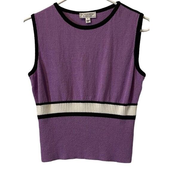 ST. JOHN SPORT Marie Gray Sleeveless Small Purple Waist Length Knit Tank - Picture 1 of 9